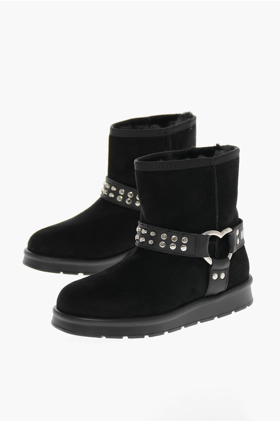 Moschino Love Velour Winter30 Ankle Boots With Studs In White