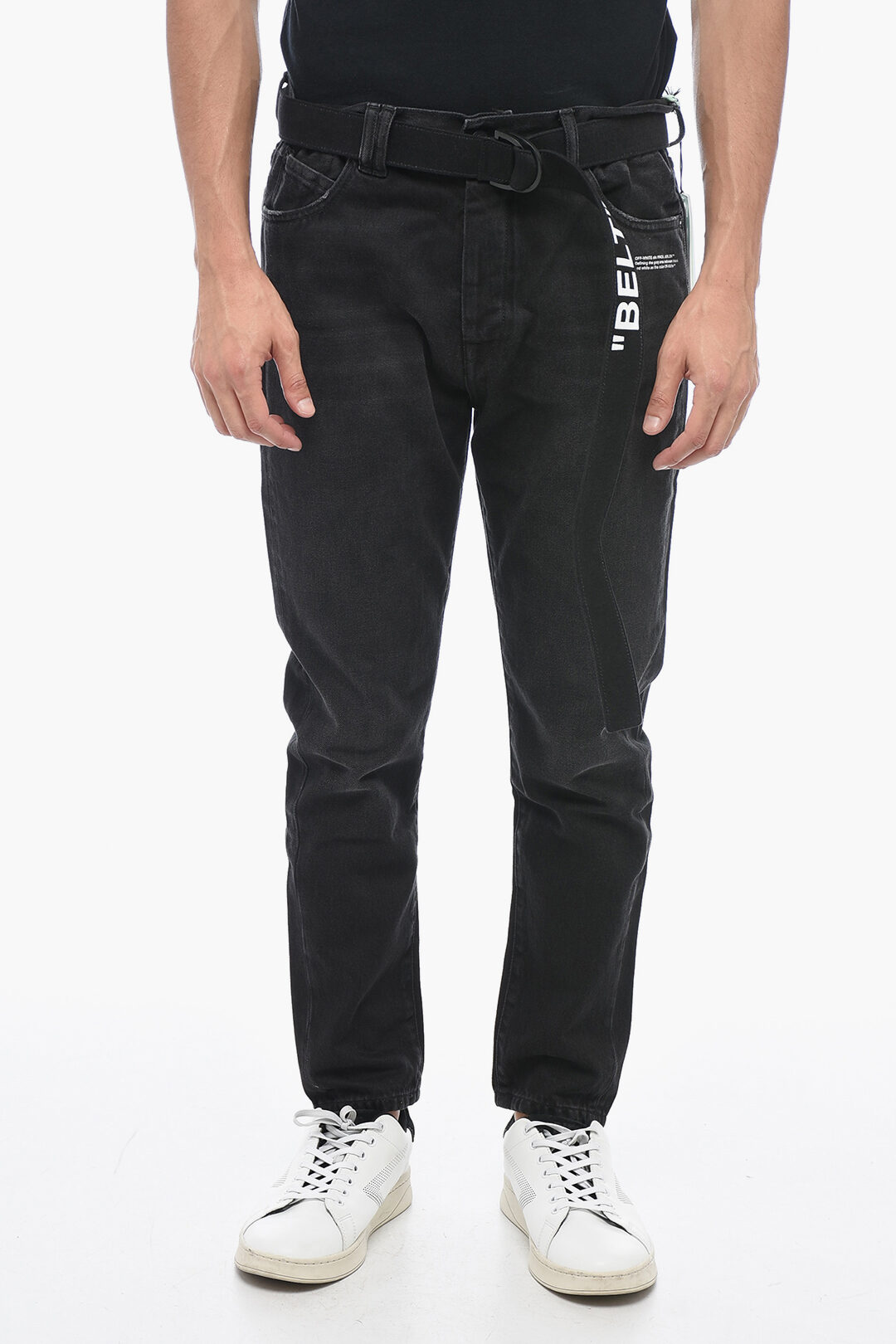 Low-crotch Denims with Logoed Belt