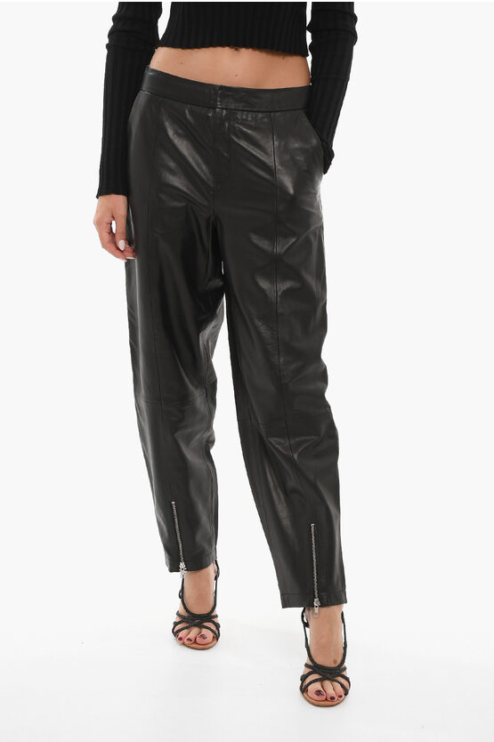 Gestuz Low Crotch Faux Leather Trousers With Ankle Elastic In Black