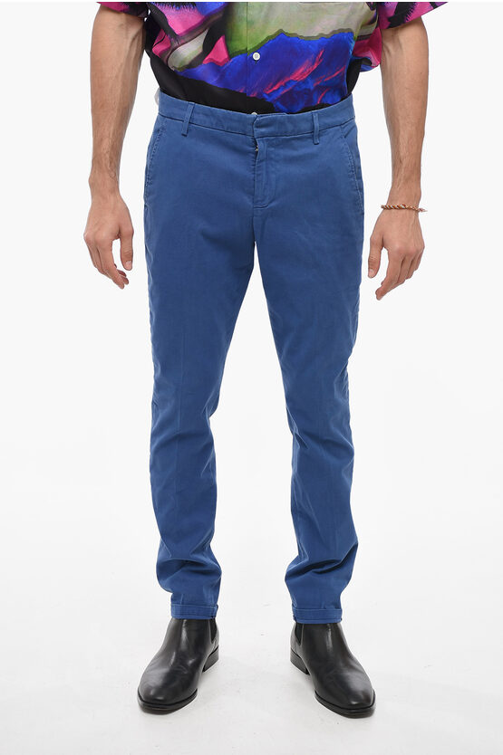 Dondup Low Rise Cotton Blend Chinos Pants In Blue