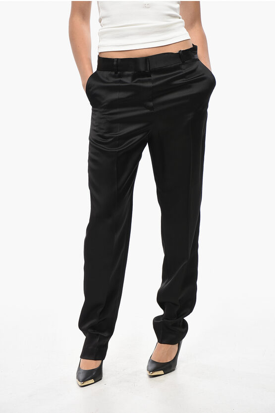 Totême Low-rise Satin Pants With Belt Loops In Black