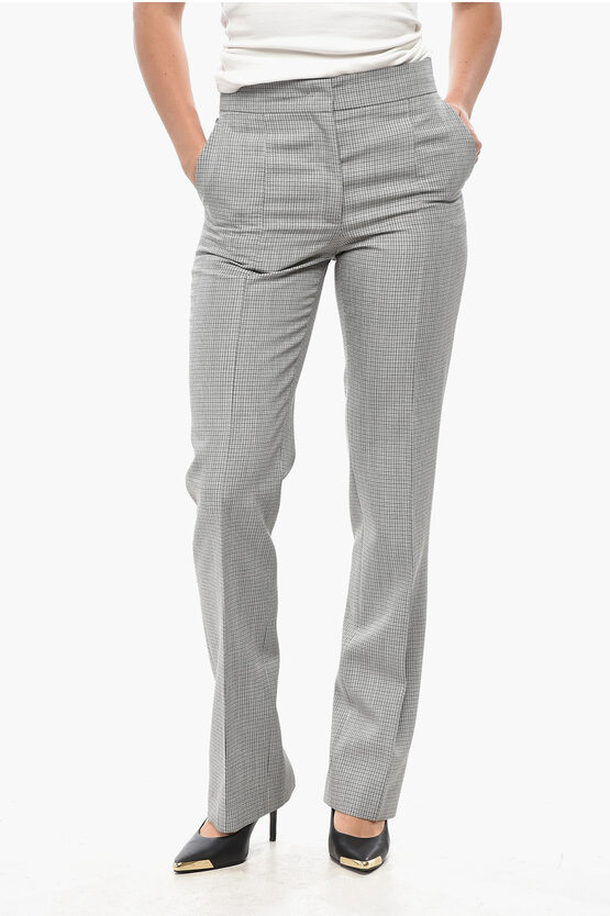Jil Sander Low Rise Virgin Wool Pants With Check Motif In Gray