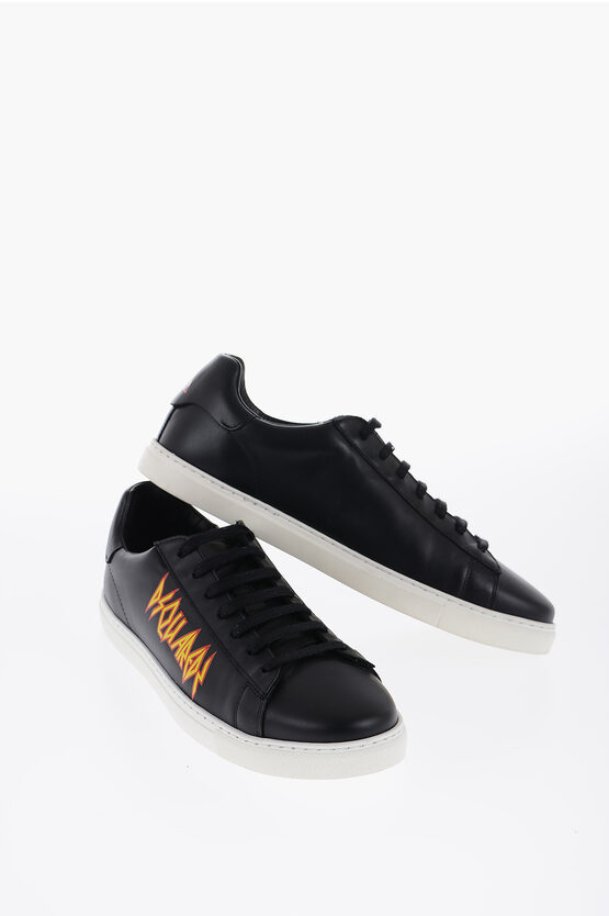 Dsquared2 Low-top Leather Sneakers With Logo-detail In Black