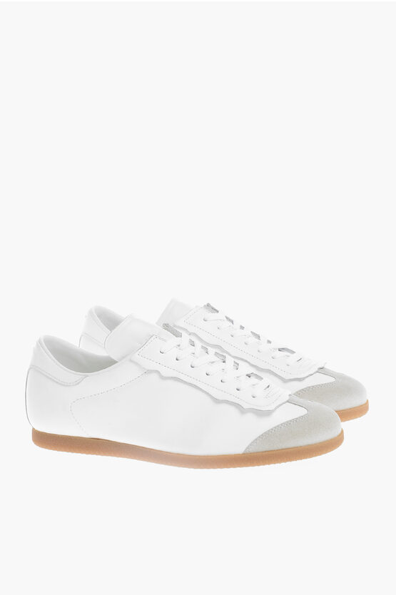 Maison Margiela Low-top Leather Sneakers With Raw Cut Details In White