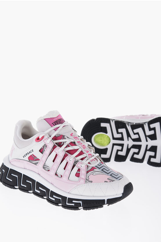 Versace Low-top Trigreca Sneakers With Contrasting Print In Pink