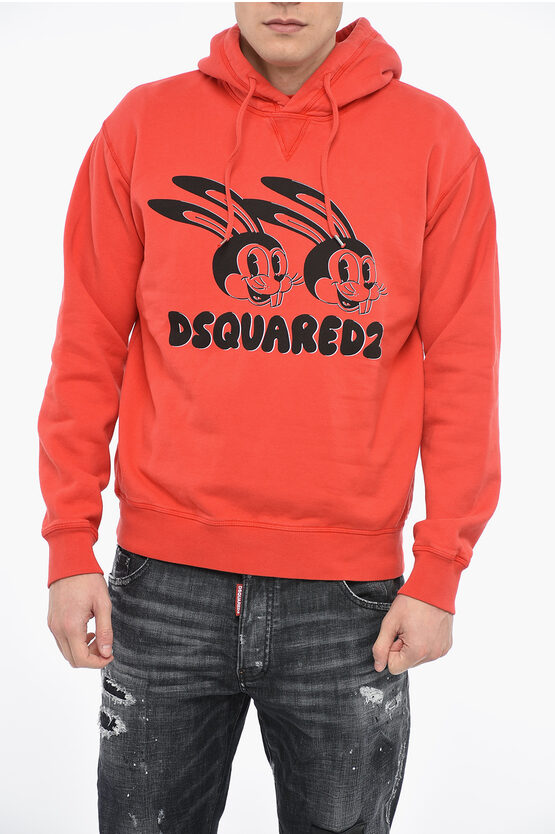 Dsquared2 Lunar N.y. Hoodie Sweatshirt With Print In Orange