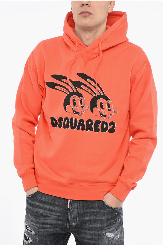 Dsquared2 Lunar N.y. Hoodie Sweatshirt With Print In Orange