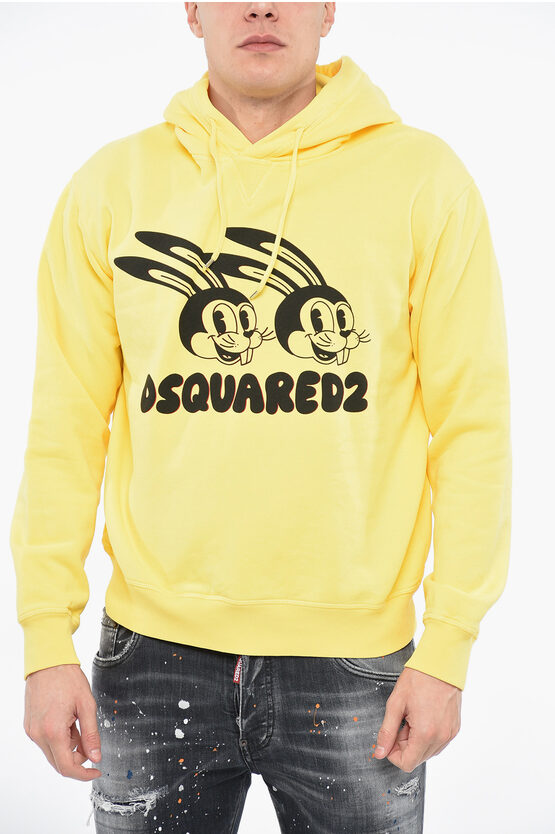 Dsquared2 Lunar N.y. Hoodie Sweatshirt With Print In Yellow