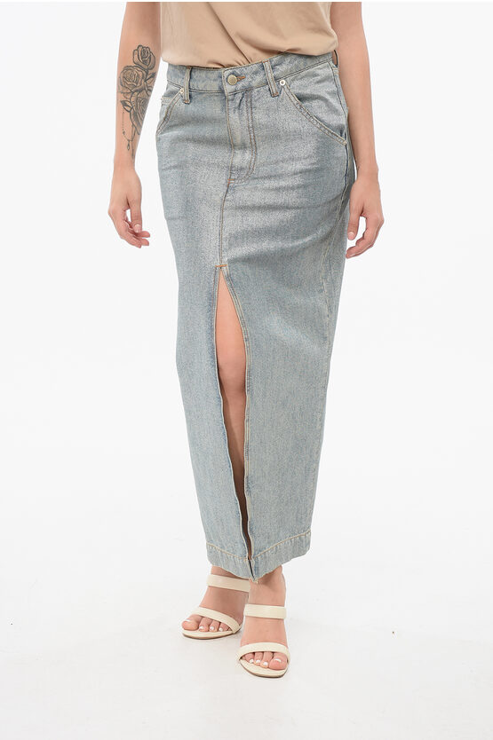 Darkpark Lurex Denim Skirt With Vintage Effect
