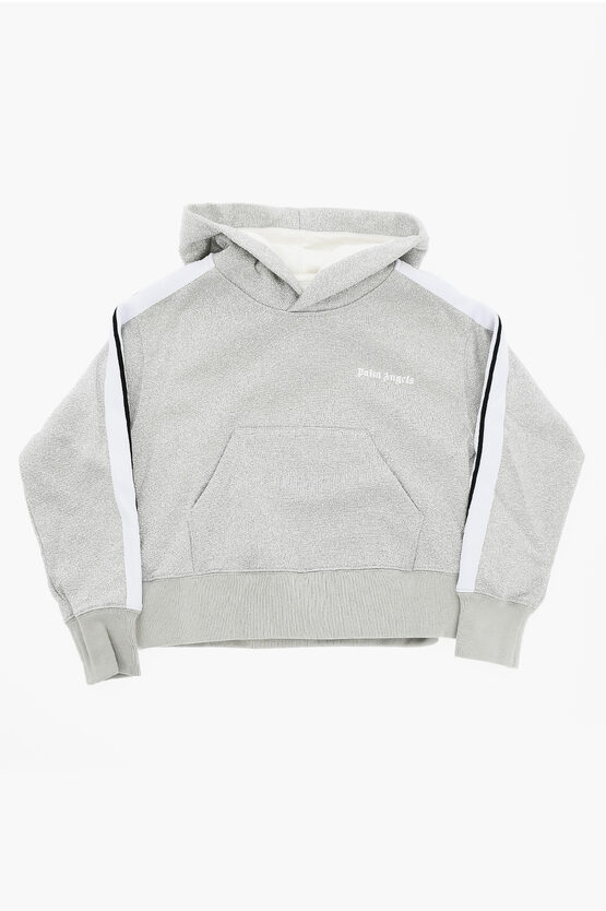 Palm Angels Lurex Hoodie With Patch Pocket In White