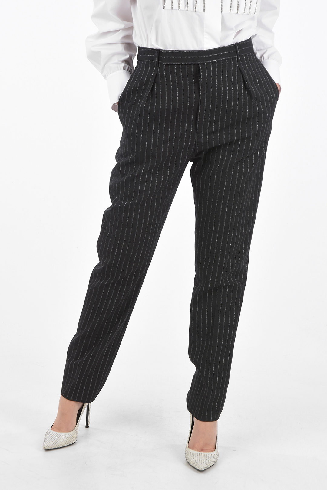 Saint Laurent Lurex Pinstriped Pants with Hidden Fastening