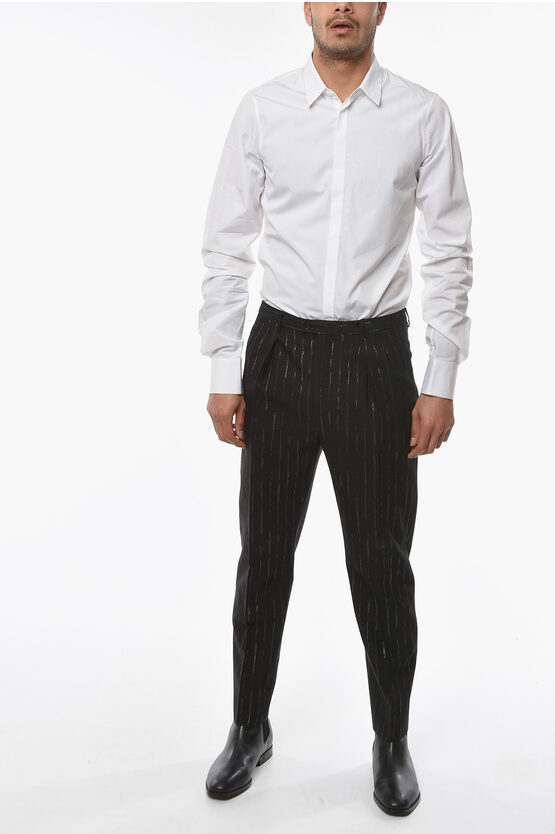 Saint Laurent Lurex-pinstriped Tailored Pants with Double