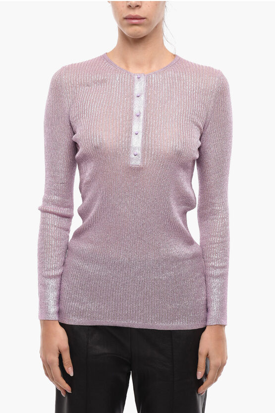 Shop Tom Ford Lurex Ribbed Cashmere Blend Sweater With Buttons
