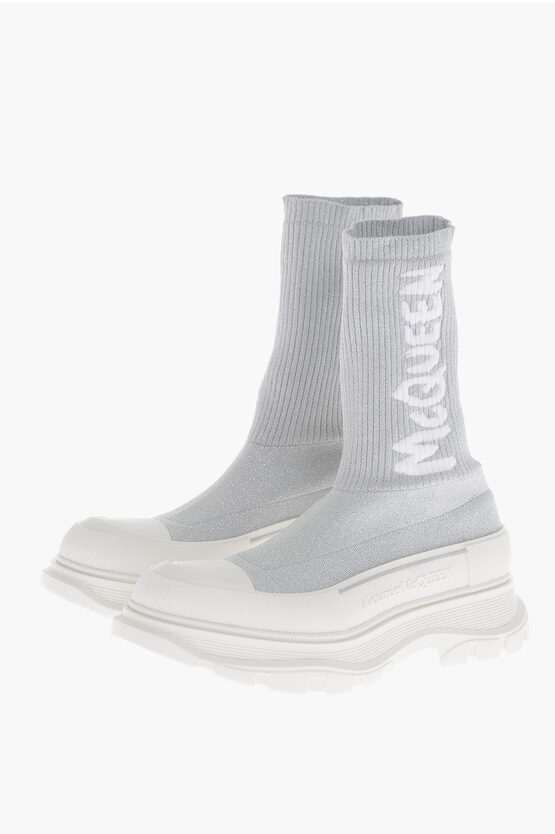 Shop Alexander Mcqueen Lurex Sock Sneakers With Jacquard Logo