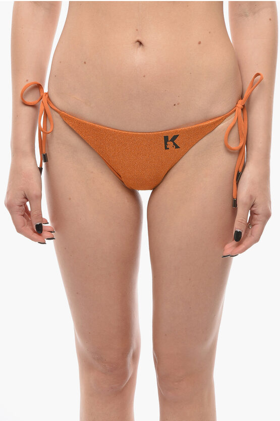 Karl Lagerfeld Lurex Tie-side Bikini Bottom In Orange