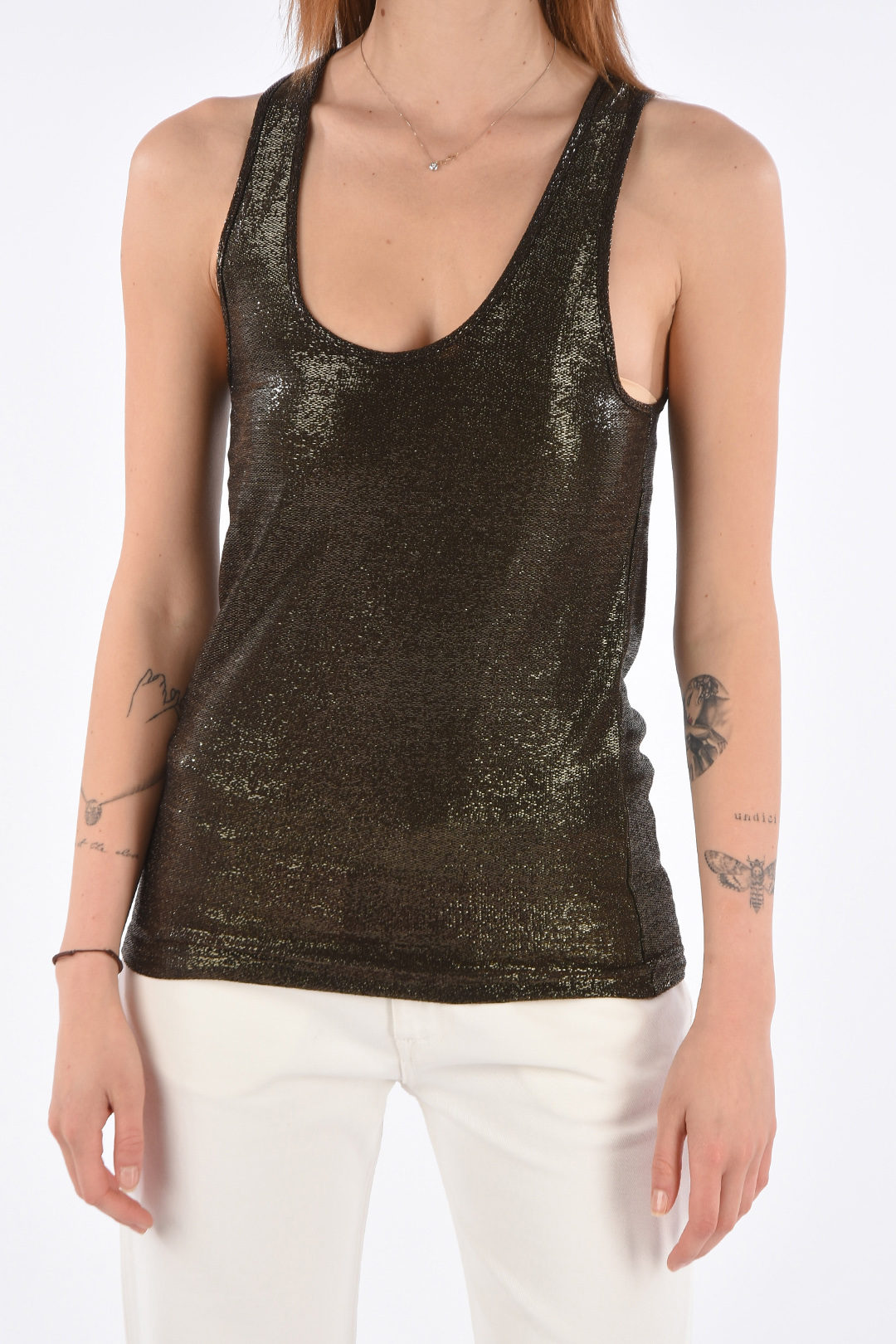 トップス Yves Saint Laurent Glitter sleeveless Yves Saint Laurent - Black Tank Top with Rhinestones - M