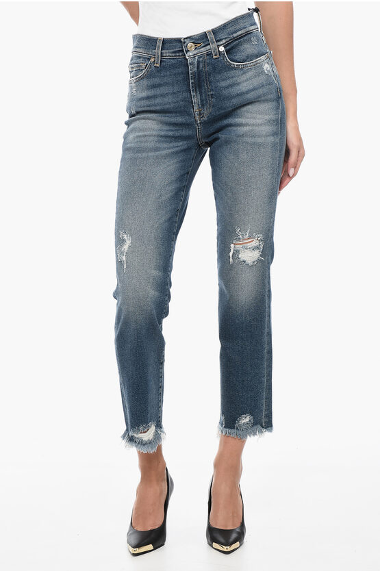 Shop 7 For All Mankind Luxe Vintage Distressed Cropped Denims