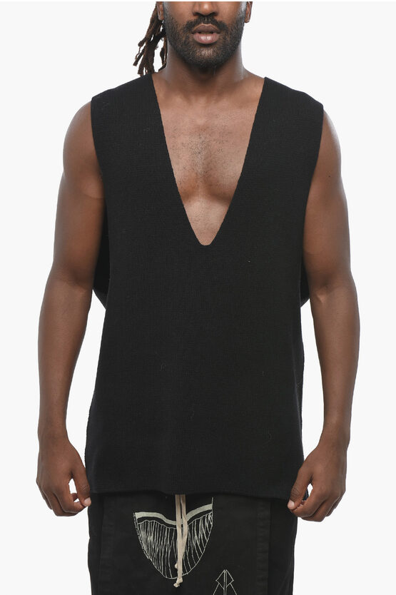 Rick Owens Luxor V-neck Sleeveless Cashmere Sweater In Black