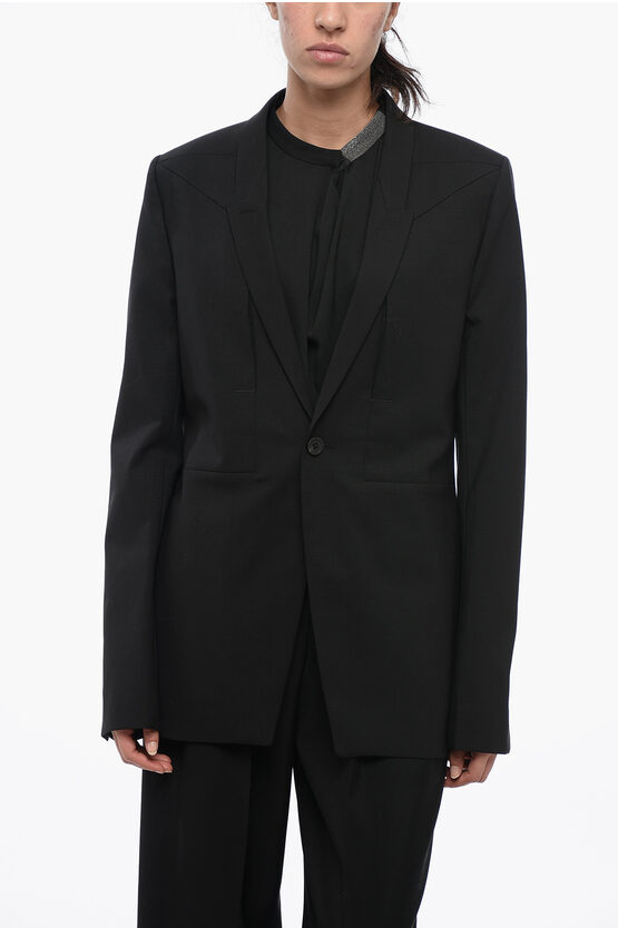 RICK OWENS LUXOR WOOL BLEND FOGPOCKET BLAZER WITH DOUBLE SPLIT 