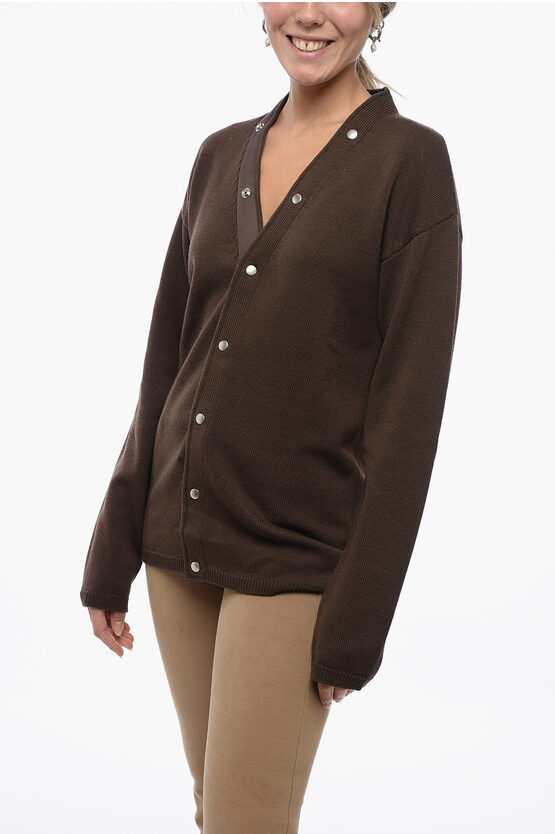 Rick Owens Luxor Wool Cardigan With Button Detail In Brown