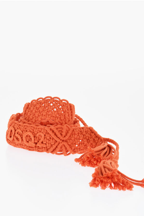 Dsquared2 Macramé Cotton Belt With Raffia Detail 40mm