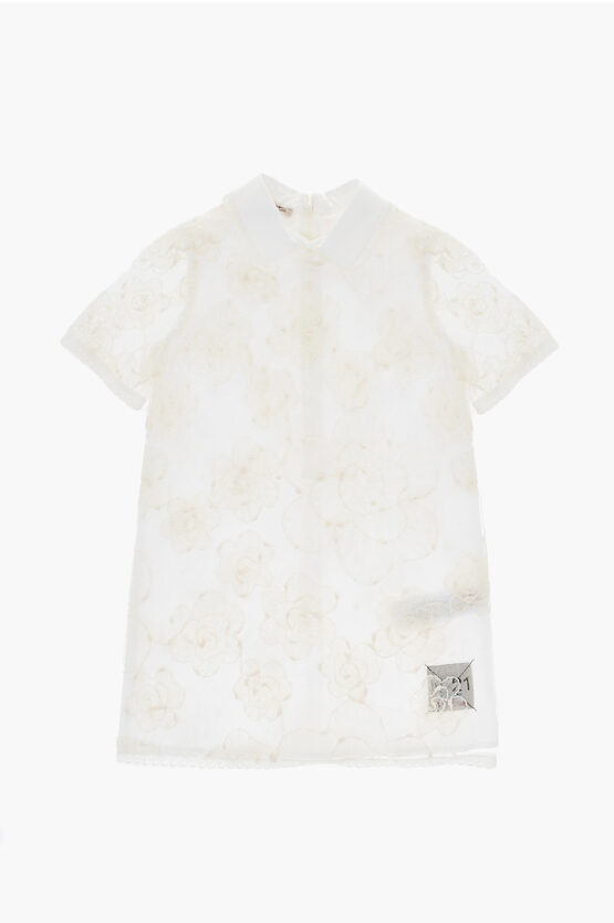 N°21 Macramé Lace And Nylon Shirt Dress In White