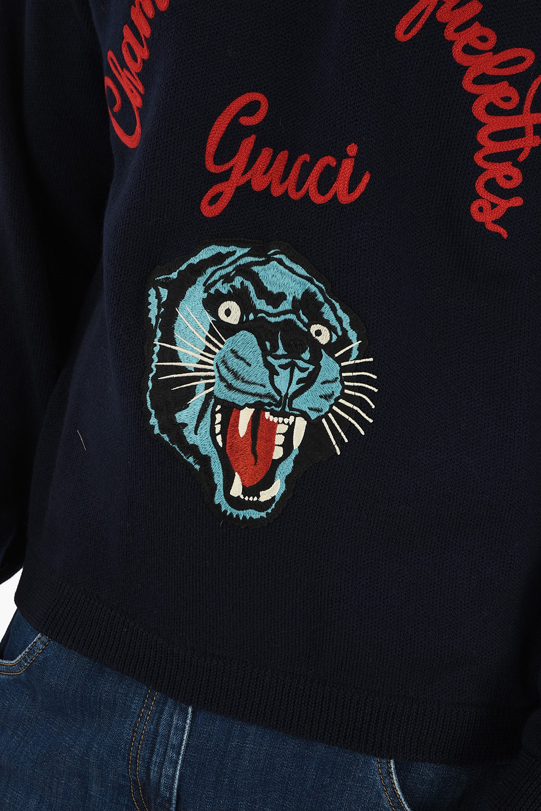 maglia girocollo con ricamo tigre