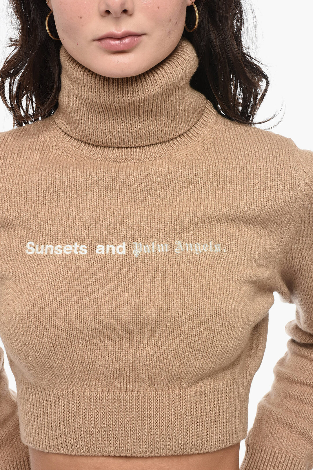 Palm Angels Maglione A Collo Alto SUNSET Cropped Ricamato donna