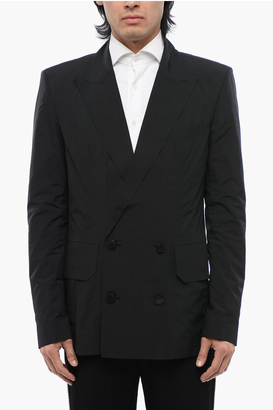 Shop Balmain Mainlab Double-breasted Nylon Blazer With Patch Pockets