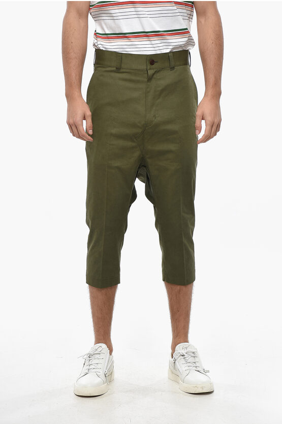 Junya Watanabe By Comme De Garcons Man Cotton And Linen Cropped Fit Pants In Green