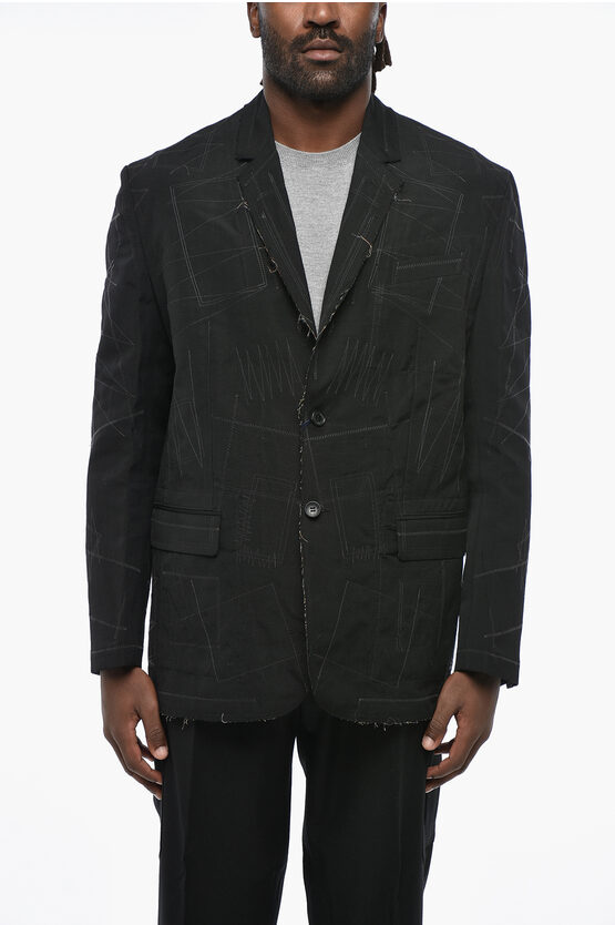 Junya Watanabe By Comme De Garcons Man Wool And Linen Blazer With Visible Stitching In Black