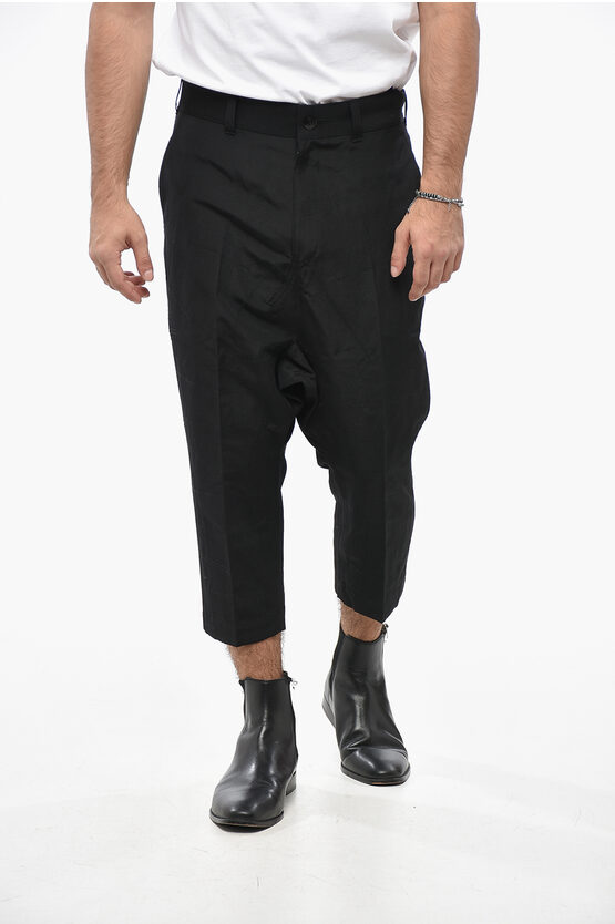 Junya Watanabe By Comme De Garcons Man Wool And Linen Drop-crotch Pants With Back Martingale In Black