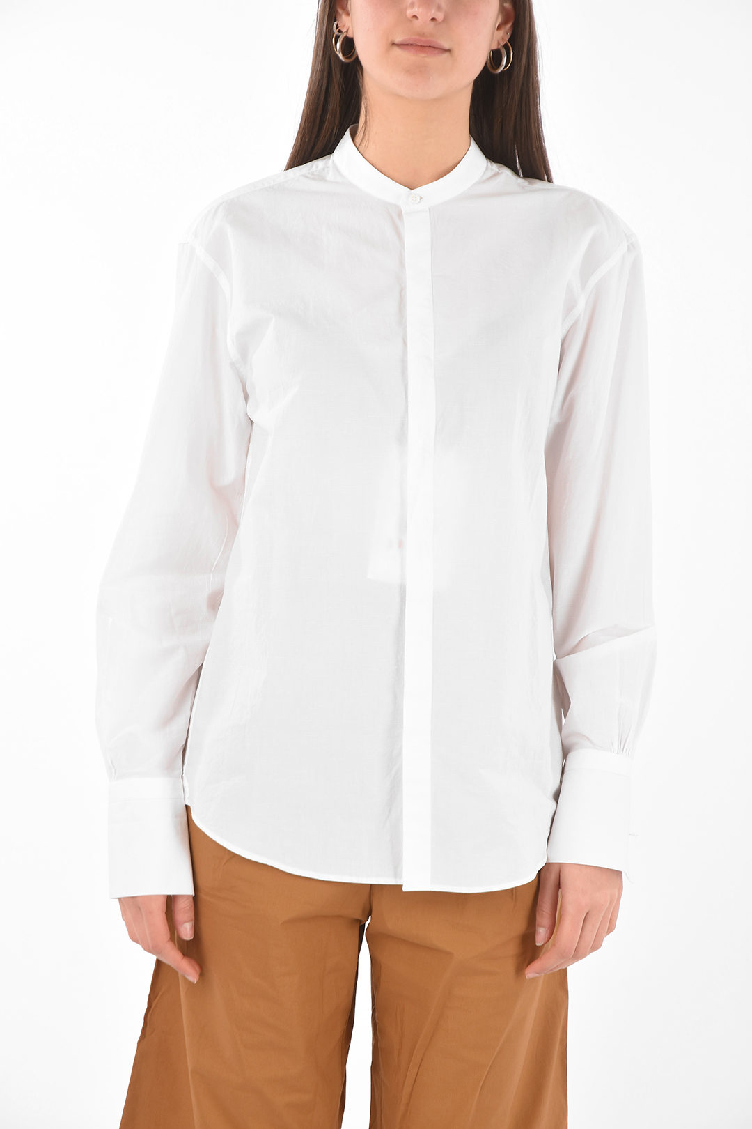 Bourrienne Mandarin Collar Linen and Cotton Shirt women - Glamood Outlet