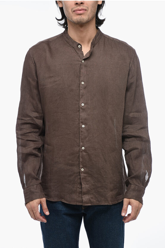 Shop Altea Mandarin Collar Pure Linen Shirt