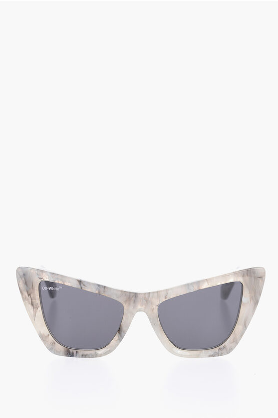 Off-white Marble Effect Cat-eye Edvard Sunglasses With Silver-tone Log In Gray