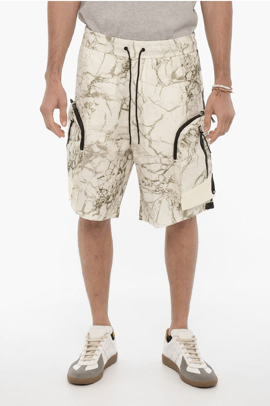 A-cold-wall* Marble Effect Rip Stop Check Cargo Shorts In Neutral