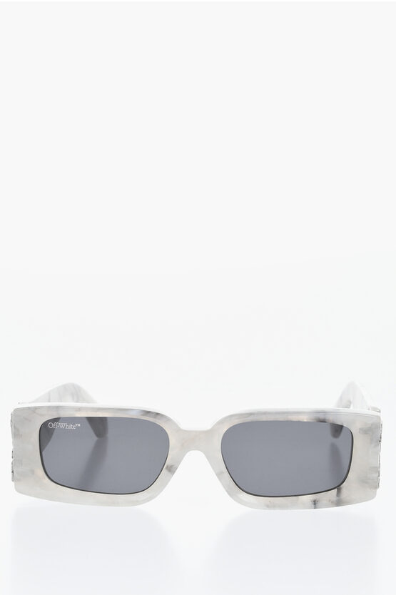 Off-white Marble Effect Roma Sunglasses With Jeweled Rods In White