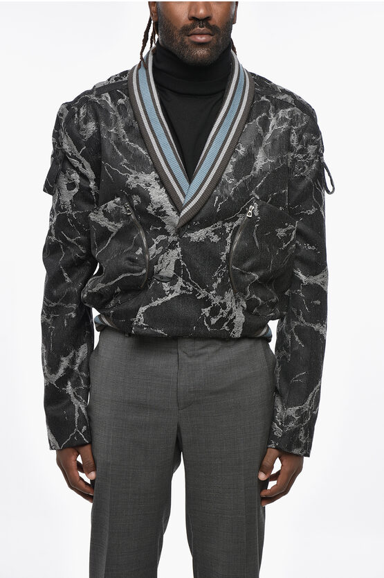 Kiko Kostadinov Marble Effect Virgin Wool Valakas Jacket With Ribbed Shawl C In Black