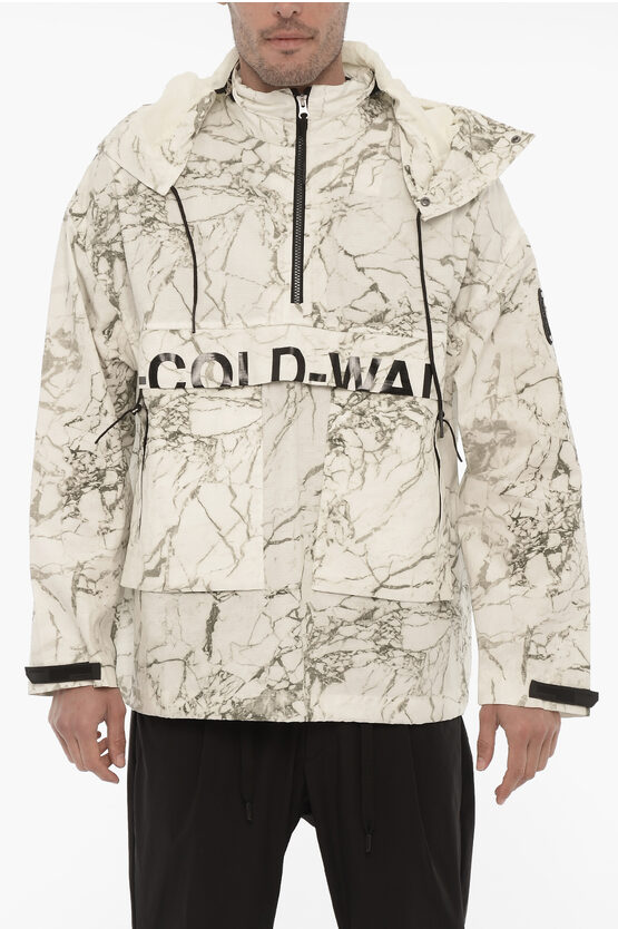 A-cold-wall* Marble Motif Effect Anorak With Removable Hood In Neutral