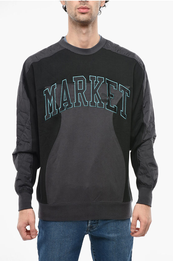 Puma Market Crew-neck Cotton Sweatshirt With Nylon Inserts In Black