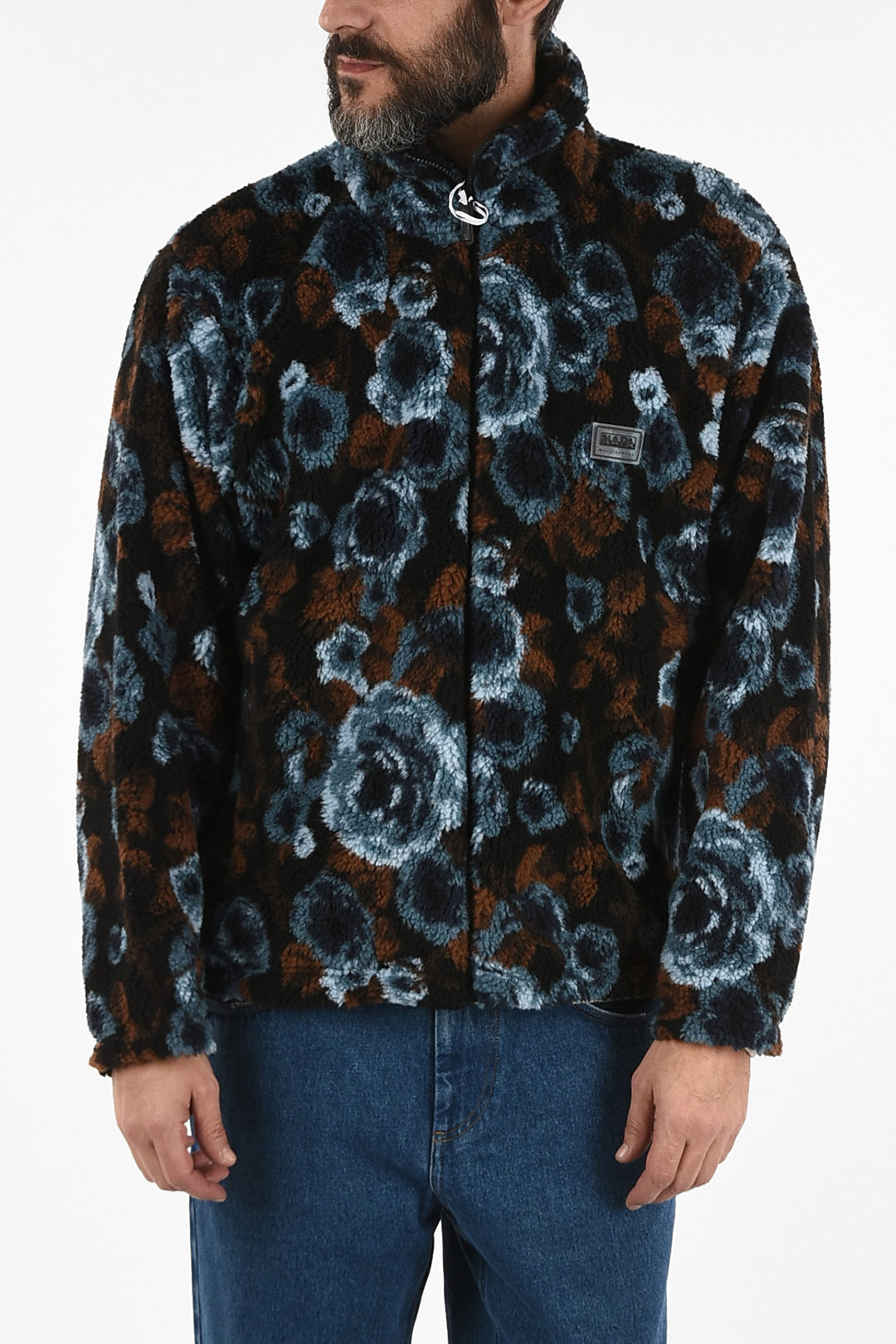 MARTINE ROSE full zip Roses-Print Teddy T-EMIN JACQUARD Jacket