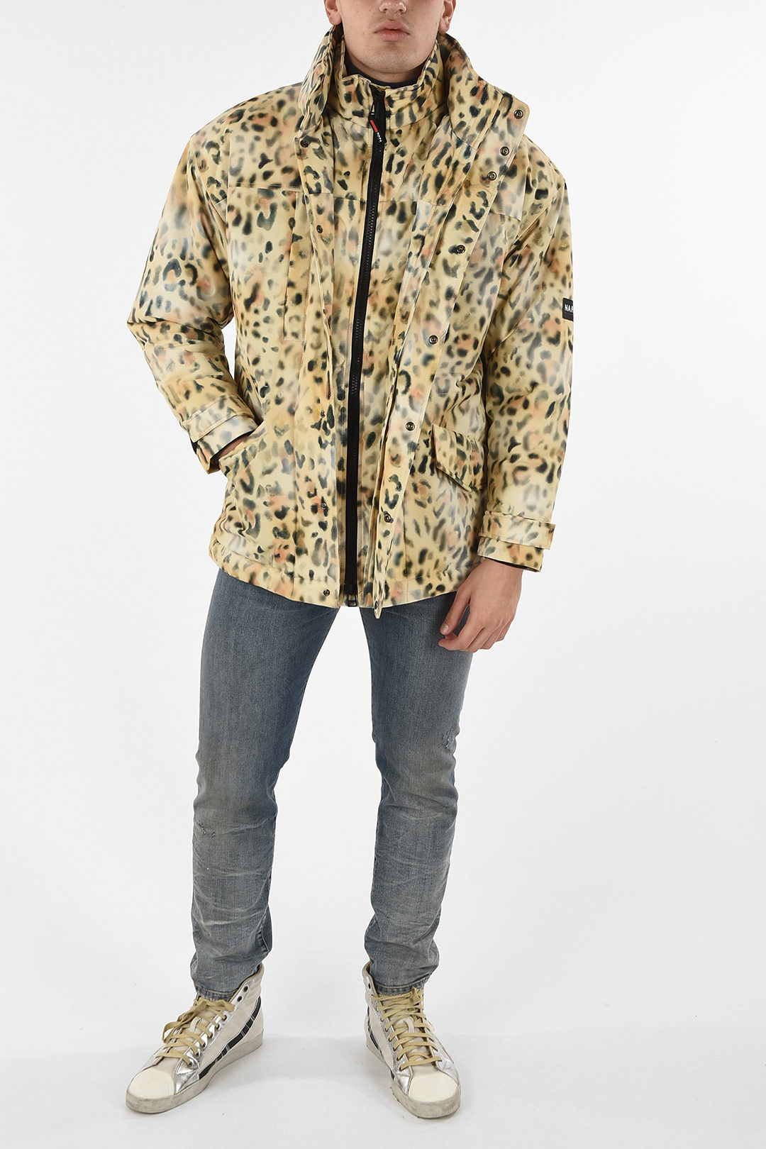 MARTINE ROSE hidden closure cheetah-print A-JAG blouson