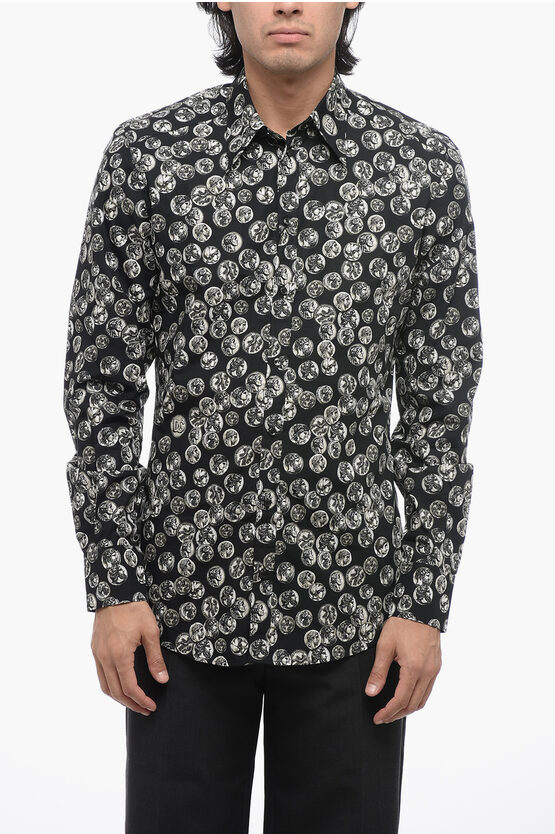 Shop Dolce & Gabbana Martini Printed Cotton Shirt With Bowling Collar