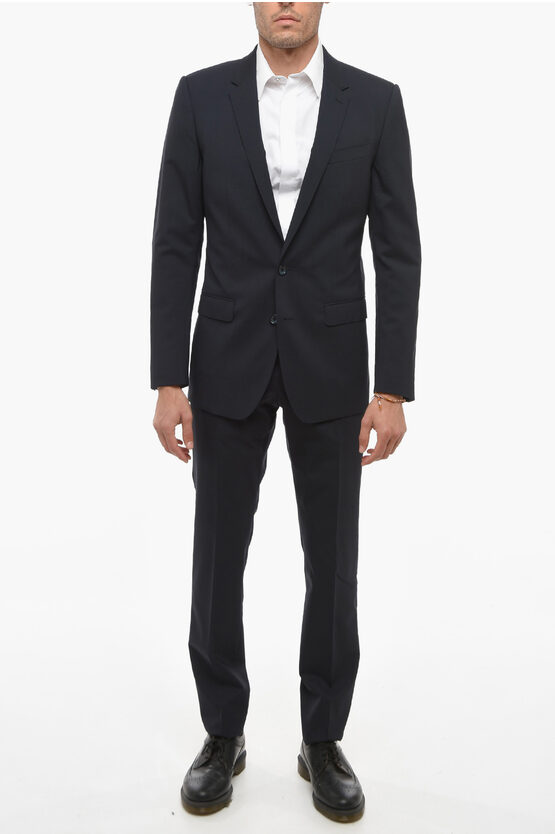 Dolce & Gabbana Martini Stretch Wool Slim Fit Suit With Flap Pockets In Black