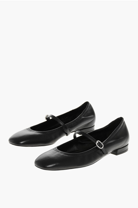 Stuart Weitzman Mary Jane Claris Ballet Flats With Cuir Sole In Black