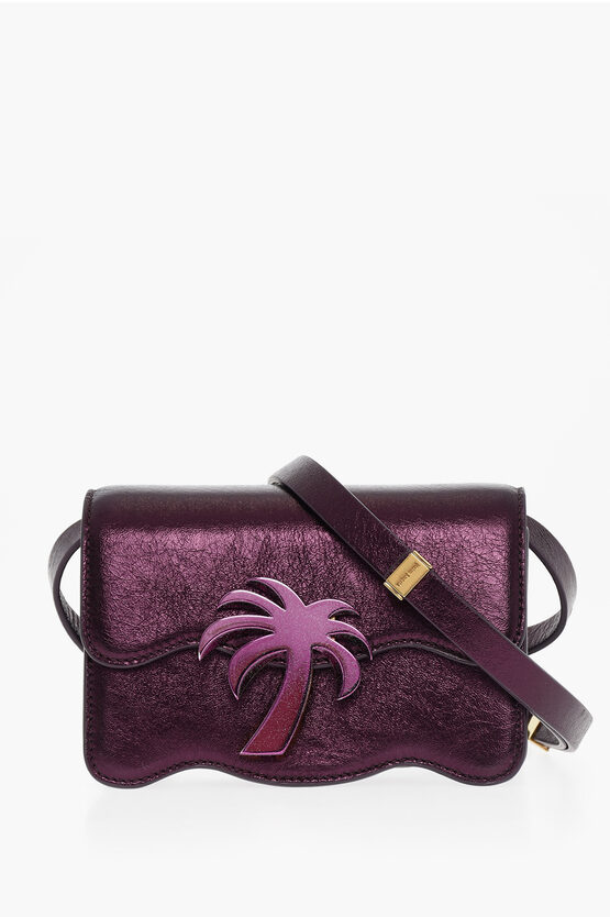 Palm Angels Matallic Leather Crossbody Bag With Glitter Logo In Purple