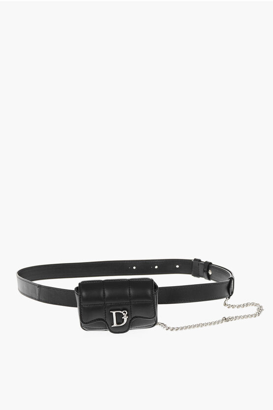Dsquared2 Matelassé Leather Belt Bag With Silver Chain