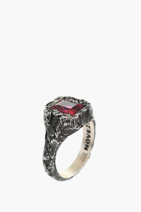 Shop Nove25 Materic Burnished Silver Signet Ring With Rectangular Stone