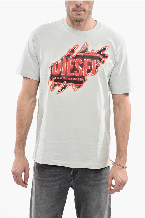 Diesel Maxi Burned Effect Printed T-just-e43 Crew-neck T-shirt In White