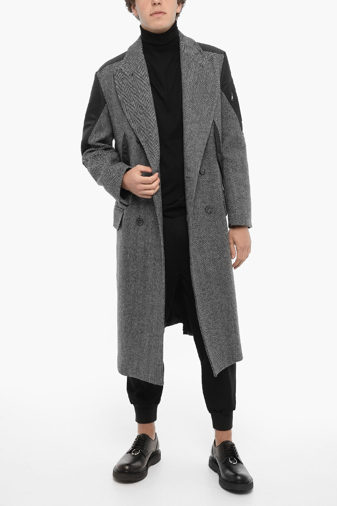 Neil Barrett Maxi Cappotto doppiopetto a Motivo Herringbone in